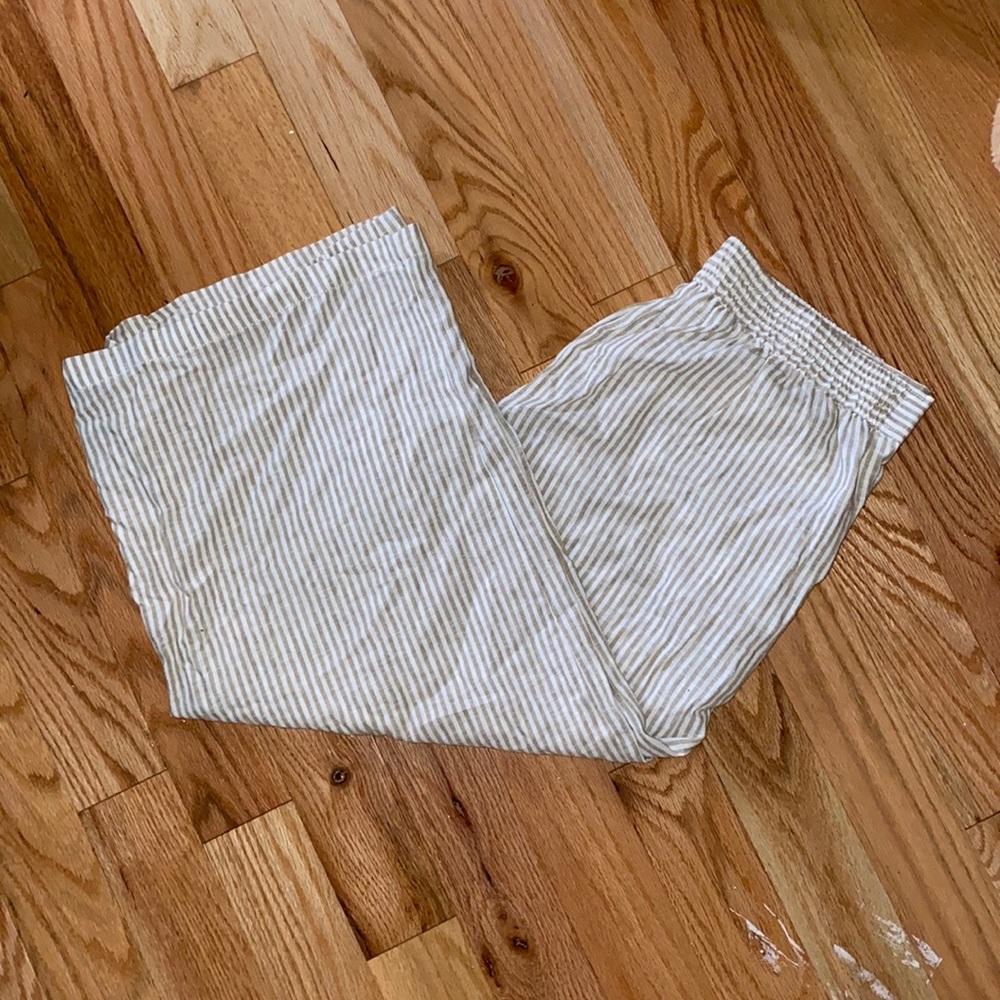 XL Tan and White Vertical Striped Flowy Pants